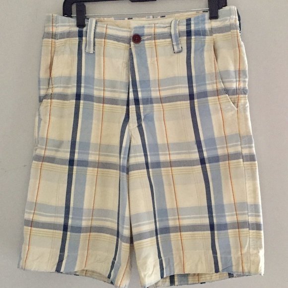 Abercrombie & Fitch Cream/Blue Plaid Button Fly Shorts Size 30 - Picture 1 of 6